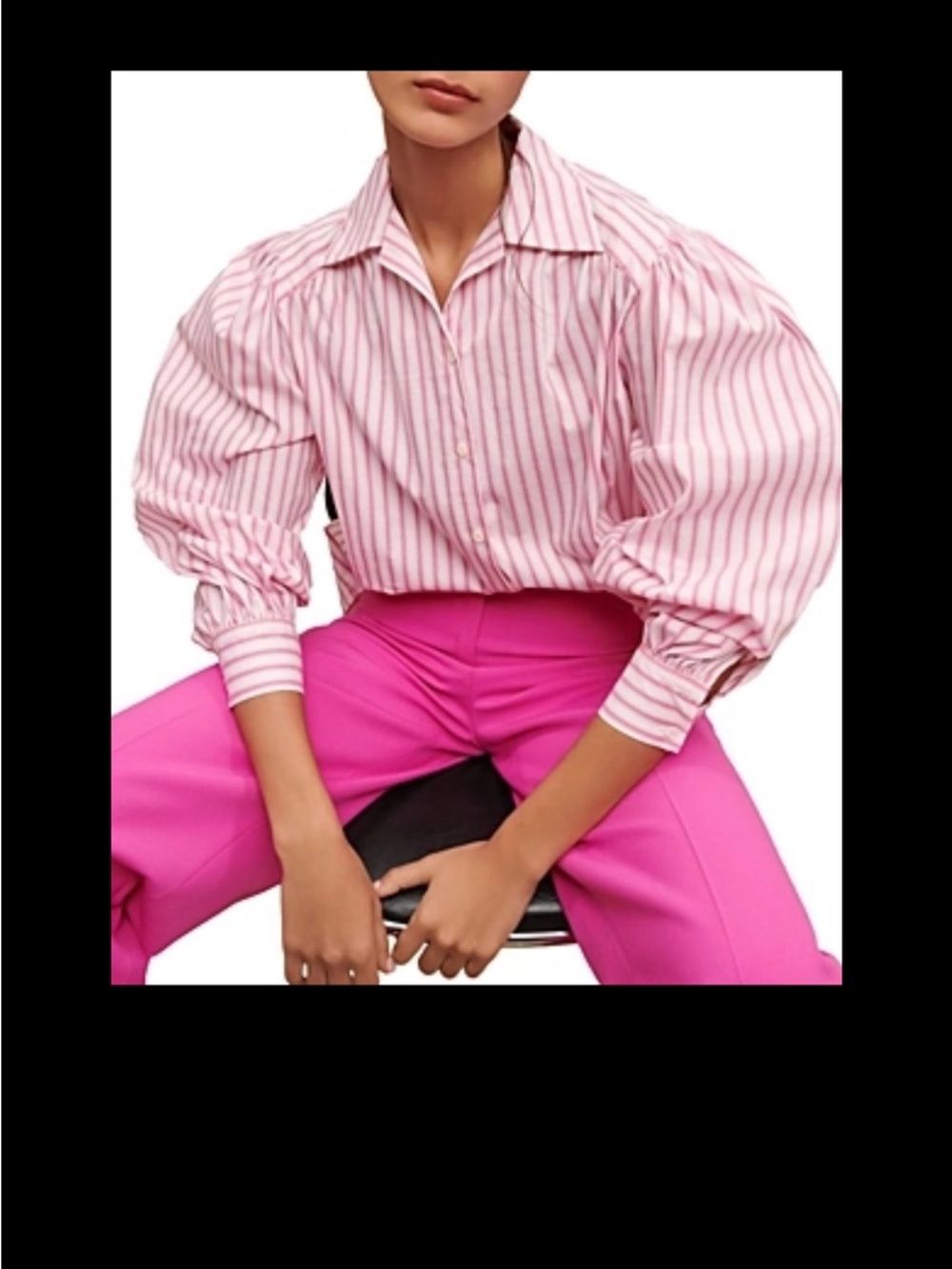 Maje Pink Striped Balloon Sleeve Button-Up Shirt size 2